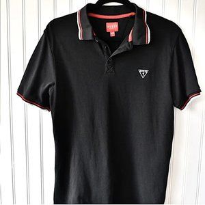 GUESS Solid Black Polo With Contrasting Lines size Small